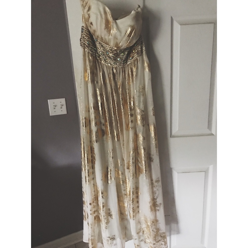 White with gold prom dress